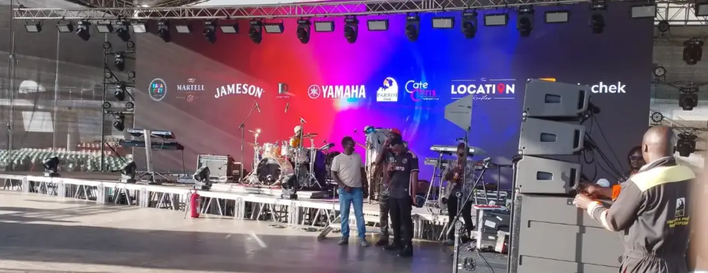 Line array flown for a large concert audience in Kenya