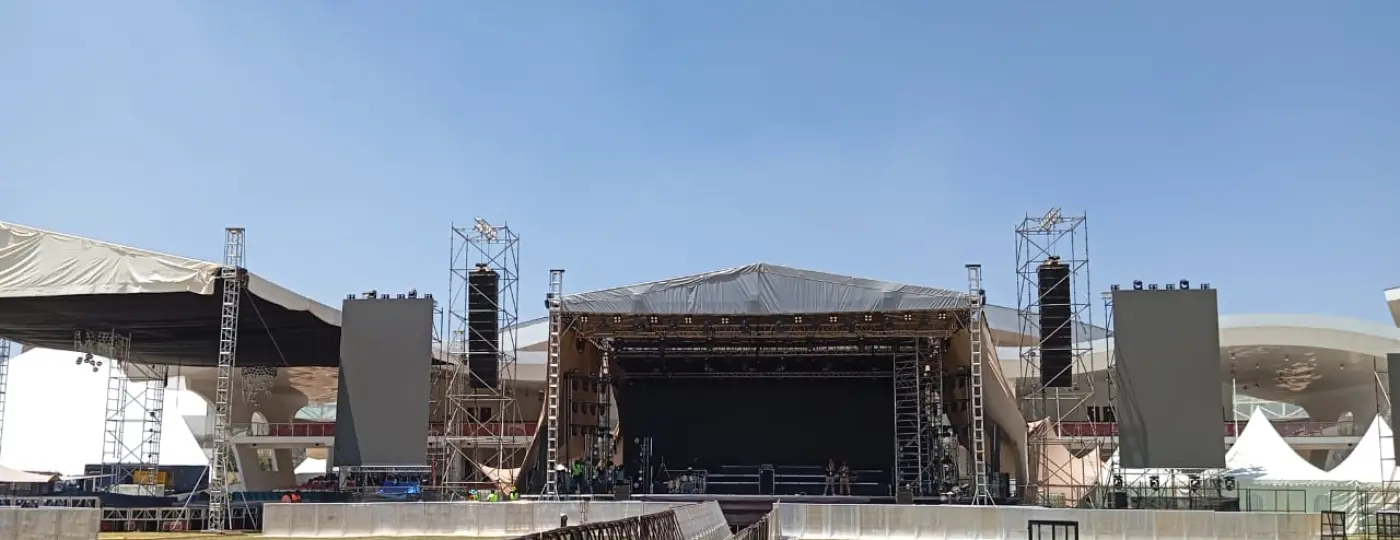 Wedding ceremony sound setup at an outdoor venue in Kenya